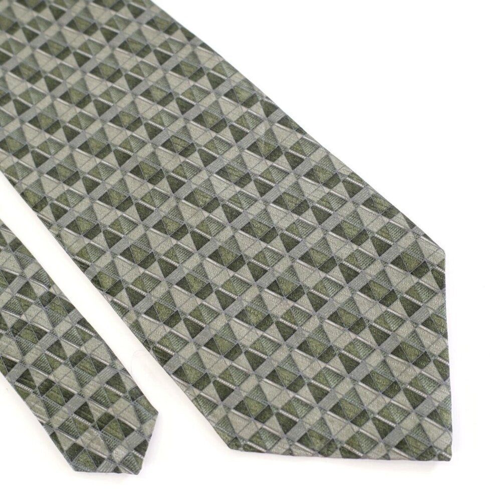 George Machado Zylos Gold Geometric Print Green‎ Short Wide Silk Tie
